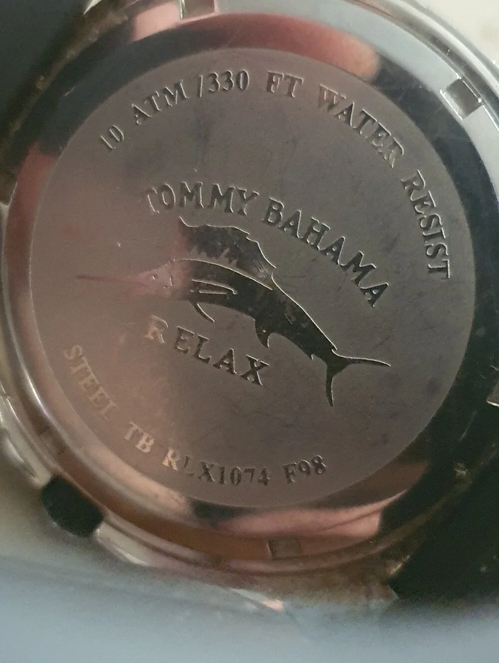 Tommy Bahama Relax Silver/Blue Resin Strap Diver Style Men's Watch w/Date
